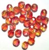 25 8mm Faceted Tri Tone Crystal / Yellow / Red Firepolish Beads